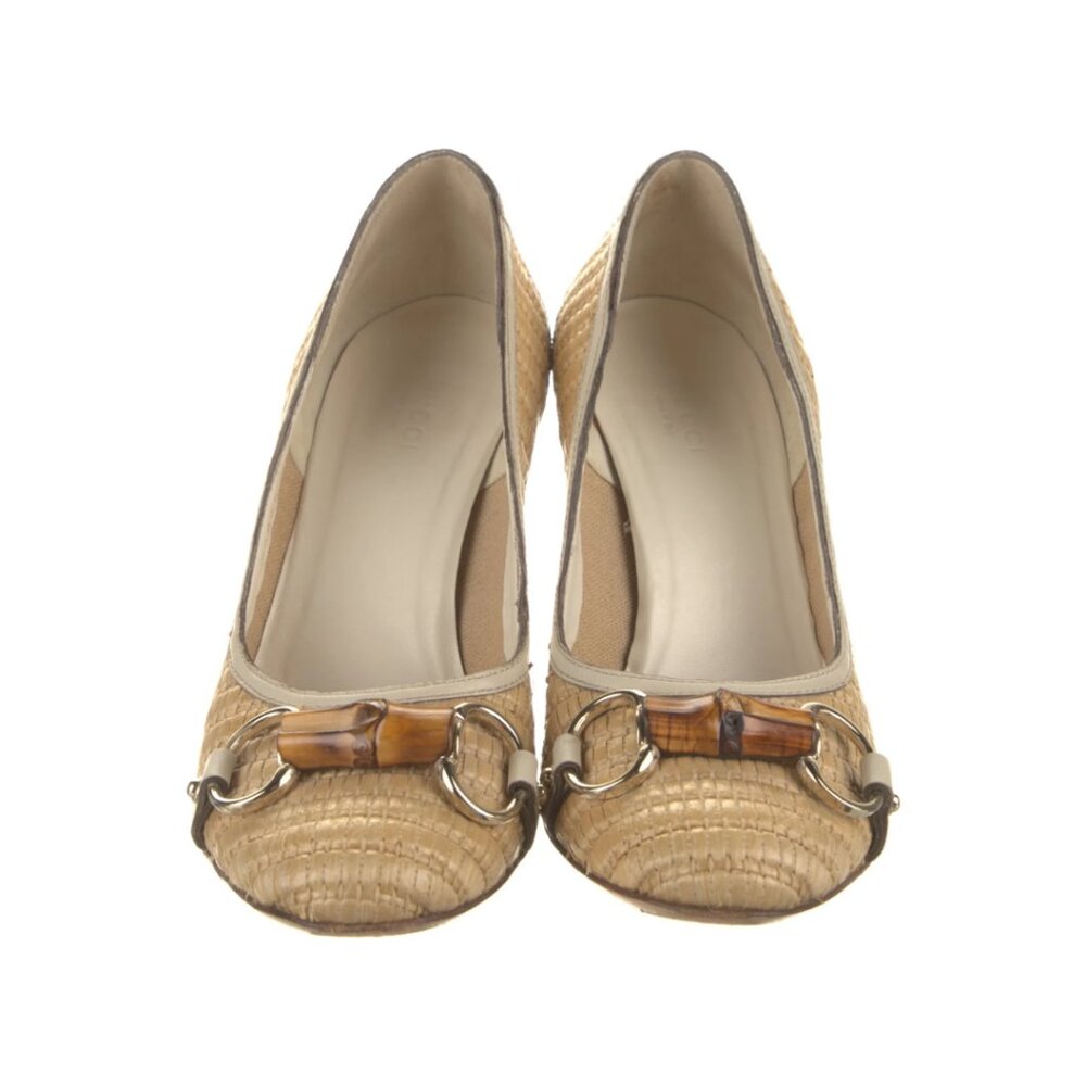 GUCCI Bamboo Accent Straw Heels